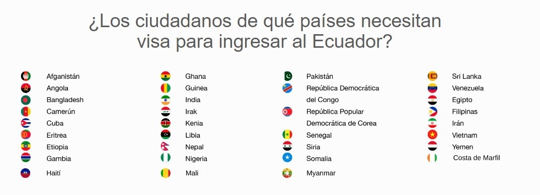 paises que necesitan visa para ingresar a Ecuador